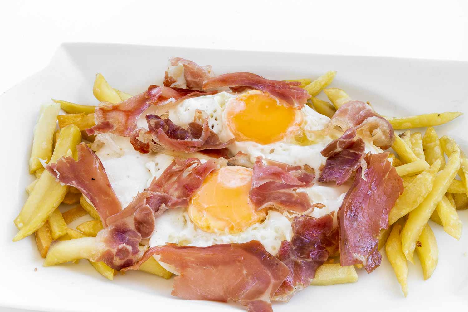 Fried egg with potatoes and ham
