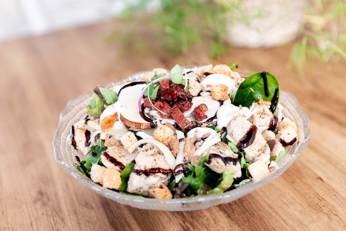 Warm Salad with Grilled Chicken, Mushrooms, and Honey Mustard Vinaigrette