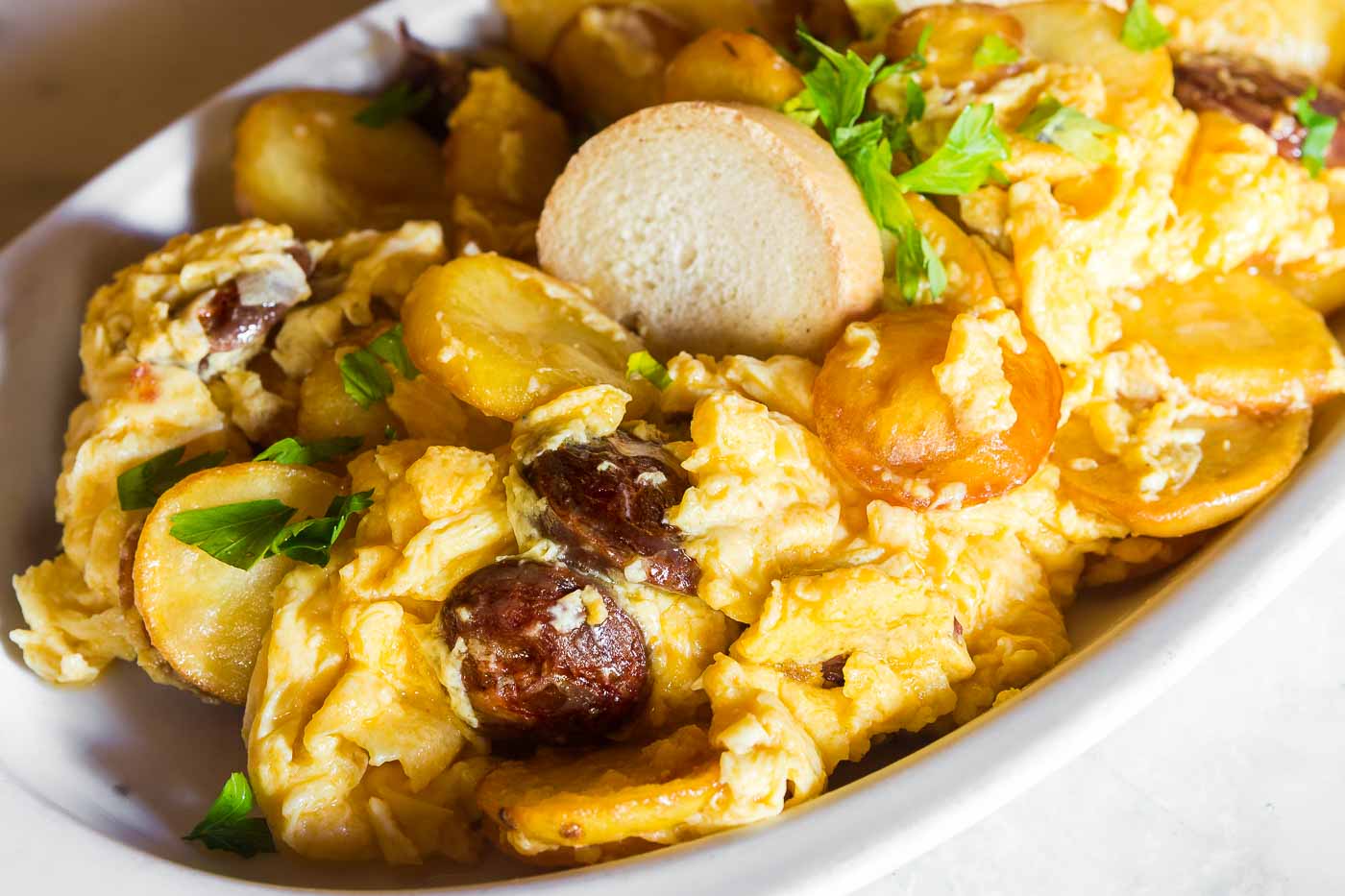 Scrambled Eggs & Spicy Red  Sausage