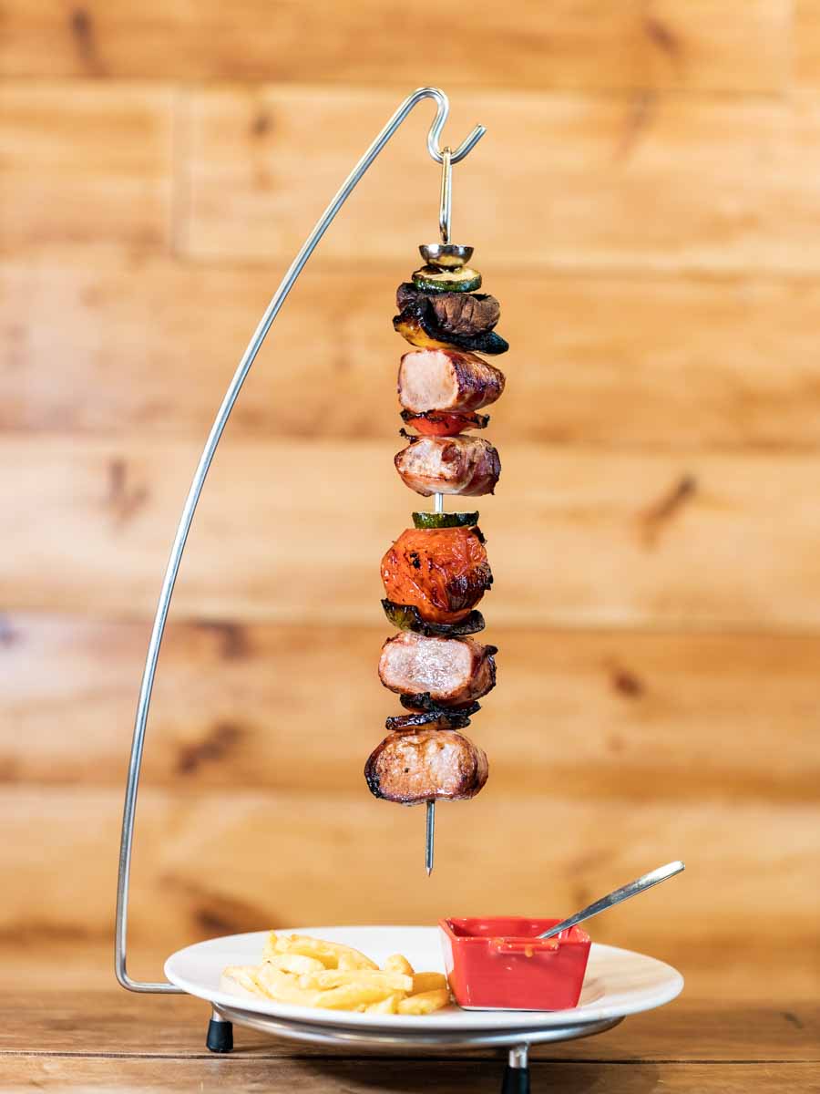 Marinated chicken or loin of pork , Mlagritos special top skewer
