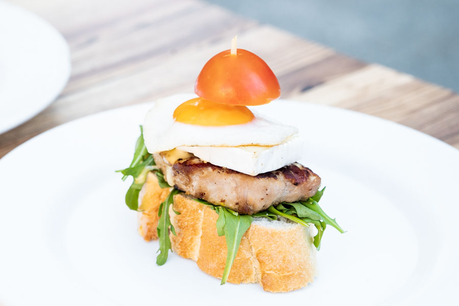 Grilled pork sirloin, cheese and egg on toast