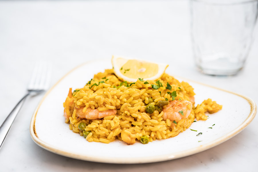 Paella estilo Don Juan (arroz meloso de pescado y mariscos)
