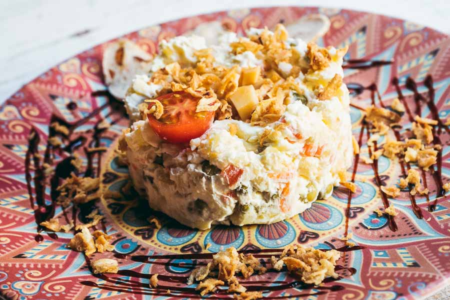 Russian salad with cuttlefish
