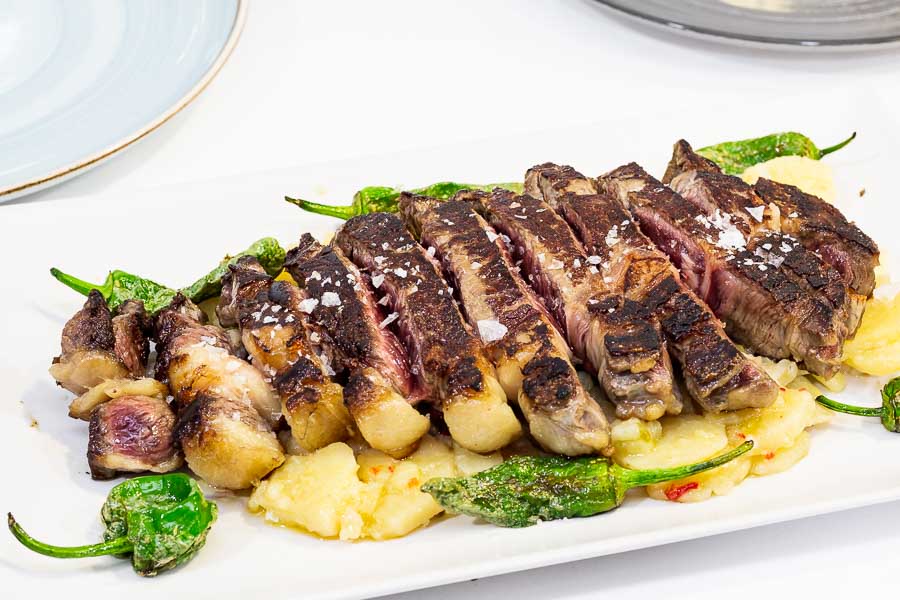 Grilled beef steak with potatoes