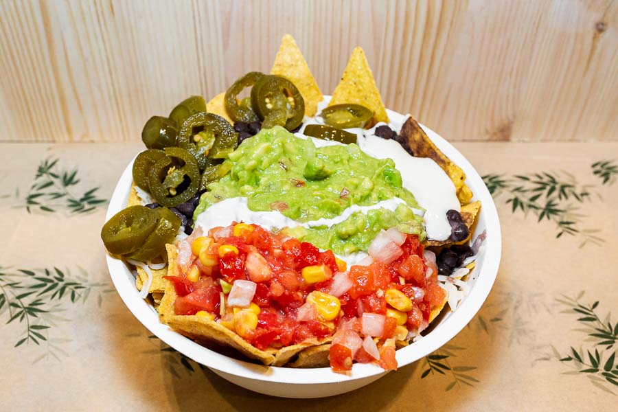 Nachos with meat and guacamole
