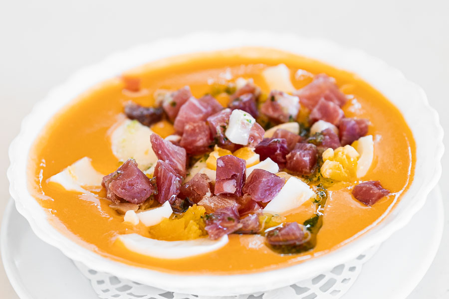 Salmorejo With ham and boiled egg
