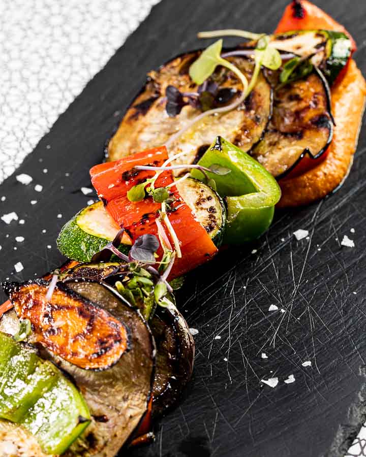 Grilled vegetables with tomato and pepper sauce  “Romesco sauce“.