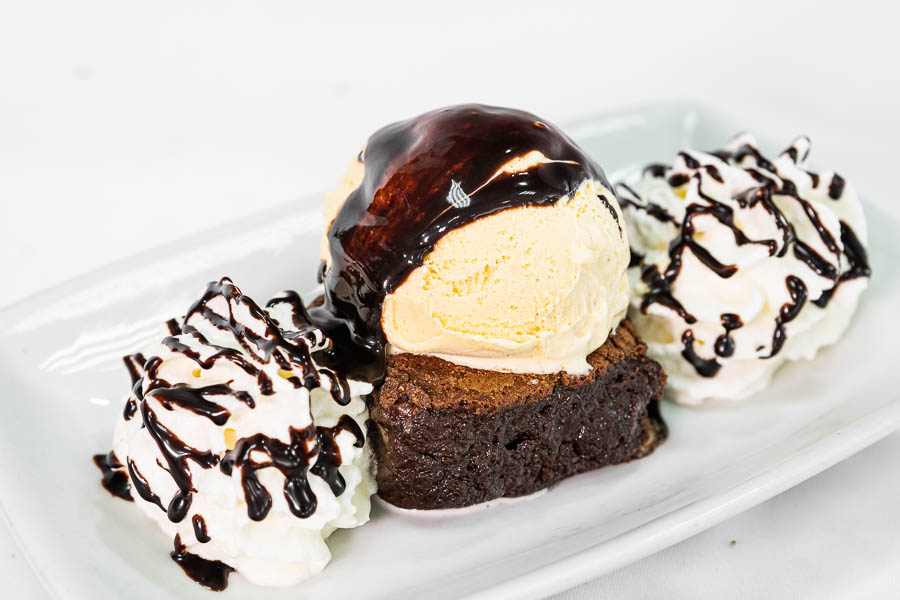 Chocolate brownie with vanilla and cream ice-cream