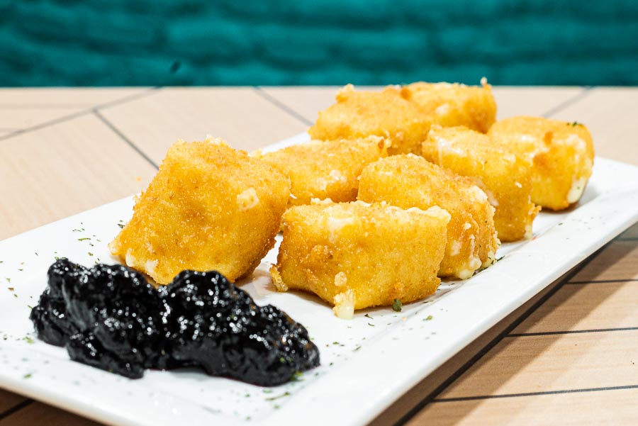 Fried cheese with blueberry jam