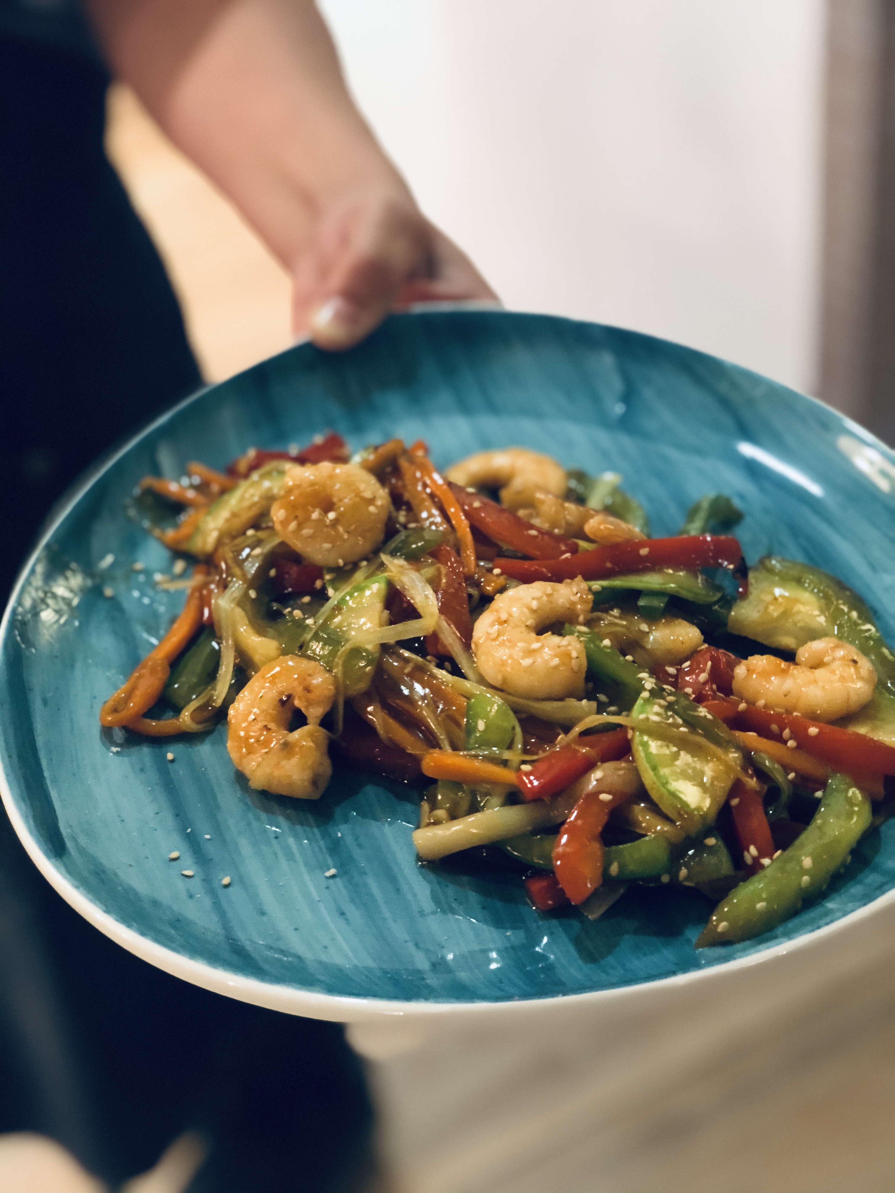 Vegetable wok with prawns and oyster sauce
