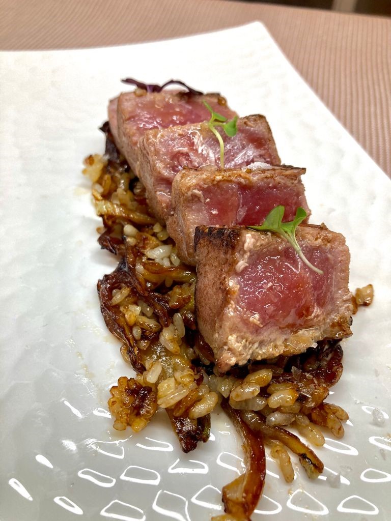 Red tuna, rice sautéed in fennel root and soy sauce