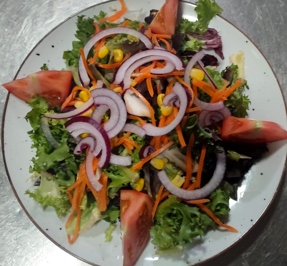 Mixed salad: lettuce, tomato, onion, corn and carrot