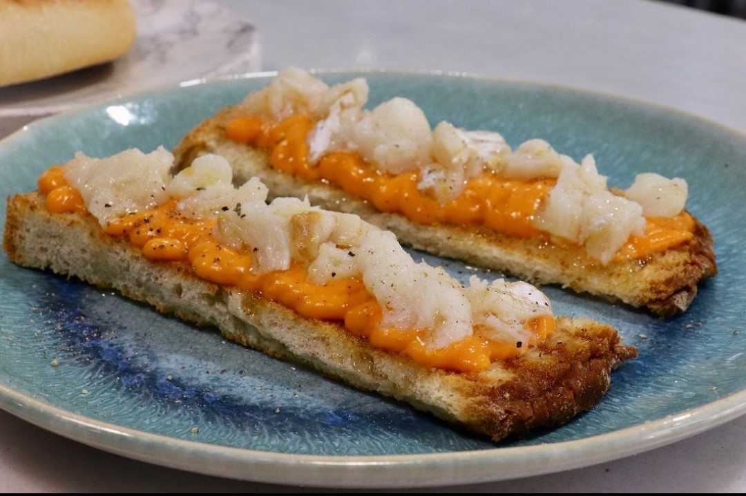 Cod confit toast with salmorejo
