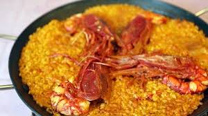 Paella with red king prawns