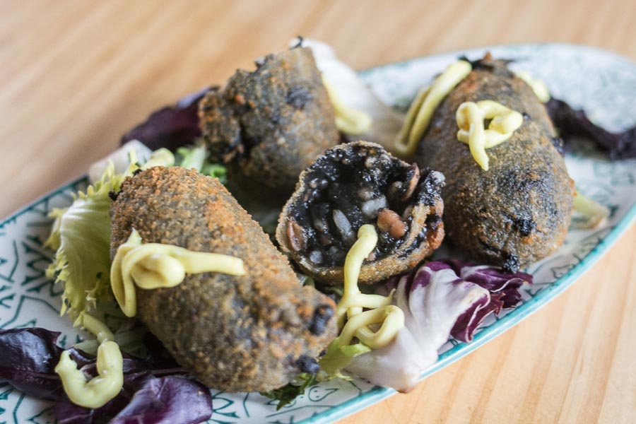 Black rice croquettes and garlic mayonnaise