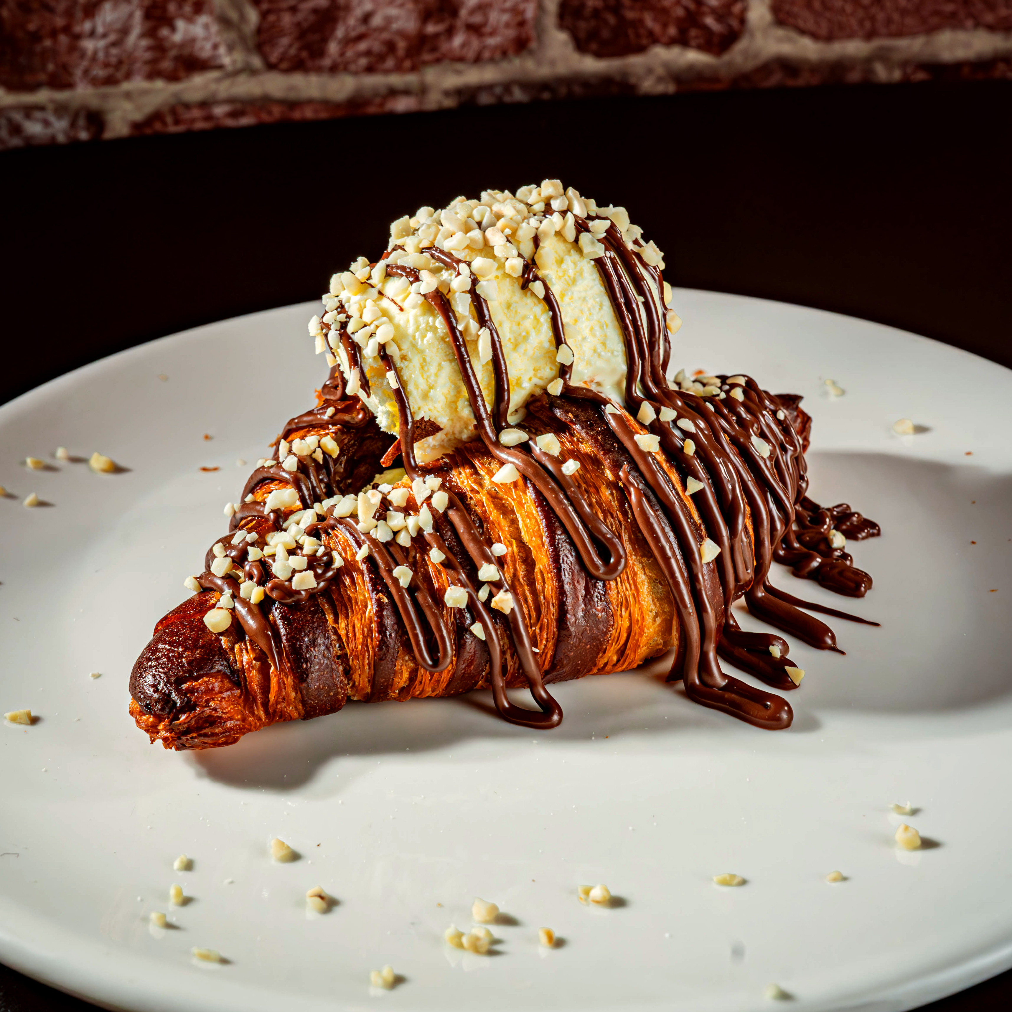 Croissant filled with vanilla ice cream and Nutella