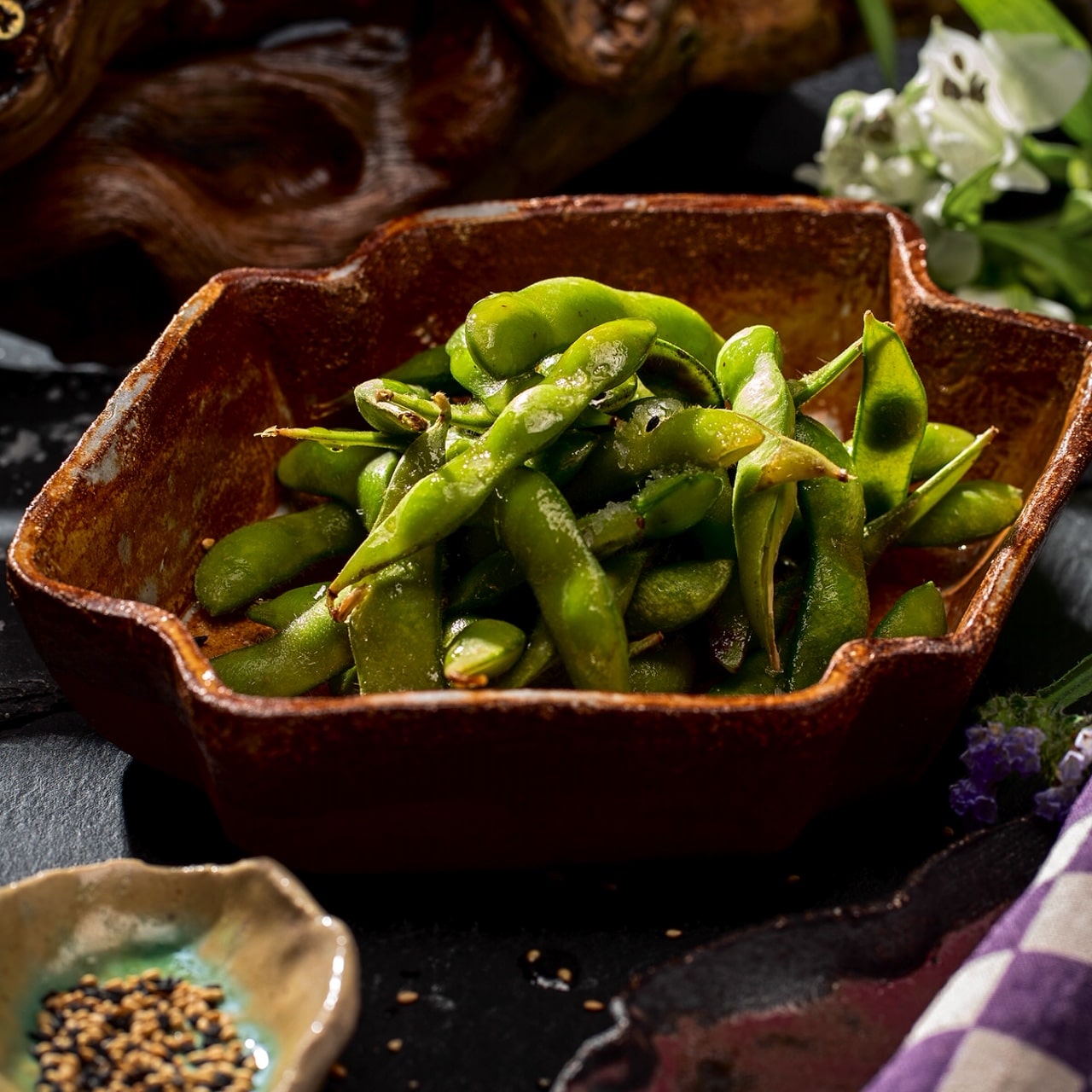 Edamame in pod with a pinch of salt
