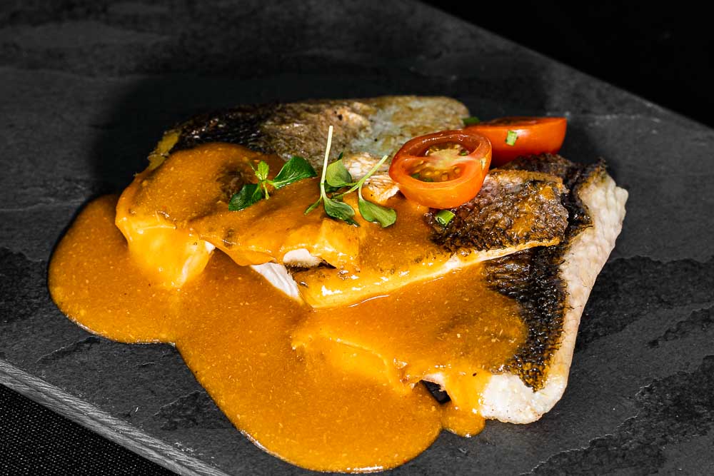 Seabass with seafood sauce