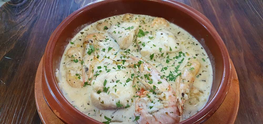 Monkfish casserole with seafood