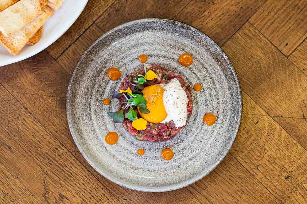 Andalusian steak tartar with spiced carrot and mustard ice-cream