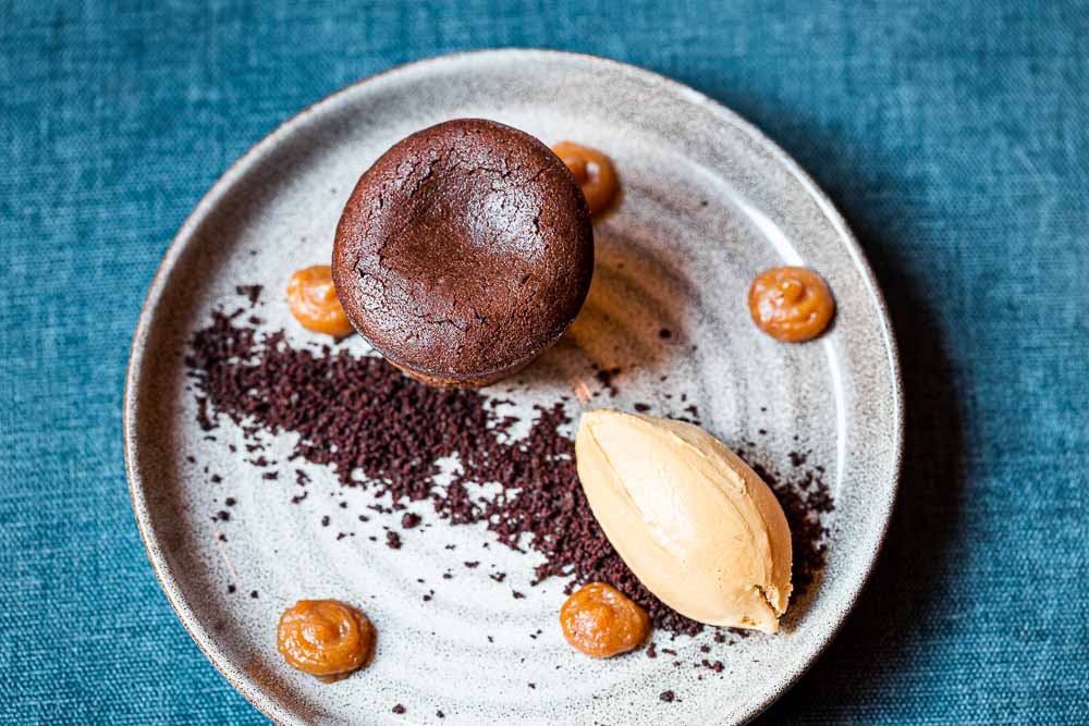 Chocolate coulant with salted caramel ice-cream	